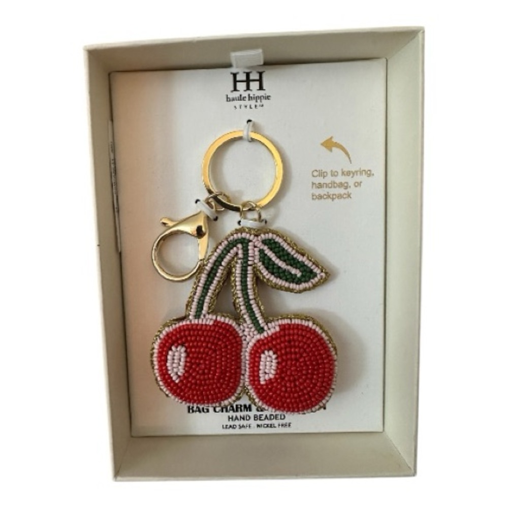 Haute Hippie Cherry Key Holder - Red & Green Hand Beaded In Gift Box NWT - Picture 3 of 13